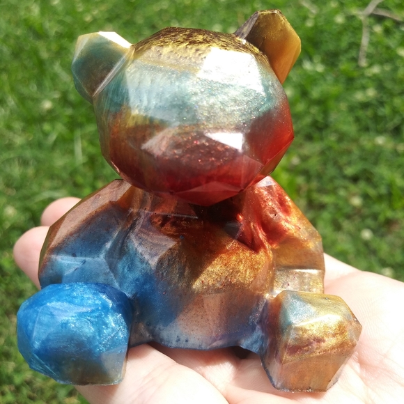 🧸SOLD🧸Colorful Teddy Bear Resin Art Cute Gift Gold Handmade Gifts - Picture 14 of 15